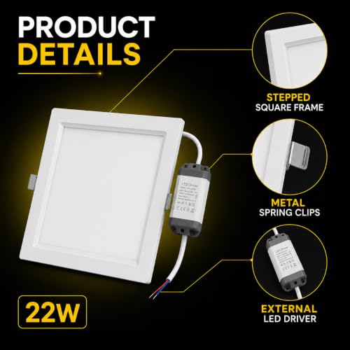 Image of EMITON 22W LED Square Panel Light | LED Ceiling Light with Driver | Energy Efficient Indoor Lighting for Home, Office, Bedroom, Living Room, Shop & Commercial Spaces | White