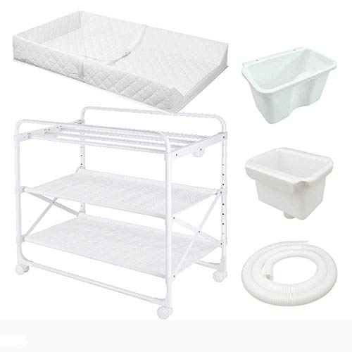 FHKL Mesa De Pañales Mesa De Cuidado para Bebés Mesa De Ducha Mesa De Tocador Plegable para Bebés Recién Nacidos Altos Y Bajos,White