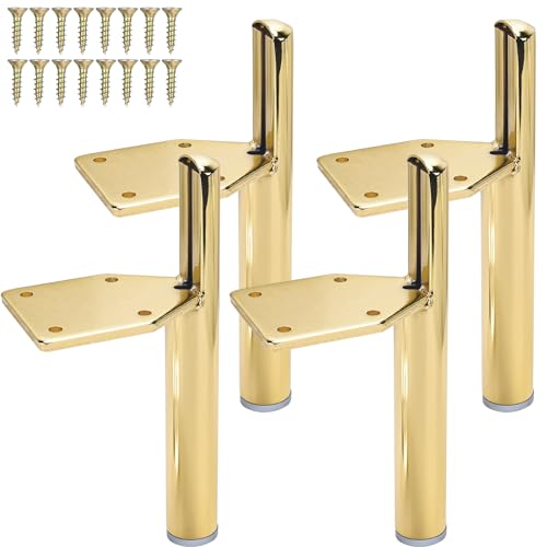 Btowin 6 inch Metal Furniture Legs, 4Pcs Modern Tapered Side-Mounted DIY Furniture Replacement Feet Golden for Cabinet Dresser TV Stand Coffee Table
