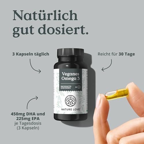 NATURE LOVE® Omega 3 vegan - hochdosiert mit 1.444 mg Algenöl pro Tagesdosis - 90 Kapseln - nachhaltig, laborgeprüft, produziert in Deutschland 4