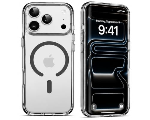 Image of Elzzi Translucent Clear Back Cover Compatible with iPhone 17 Pro, PC Shockproof Scratch Resistant, Non-Yellowing, Support Mag-Safe Wireless Magnetic Charging Case - Black