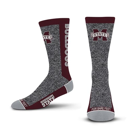 For Bare Feet NCAA MISSISSIPPI STATE BULLDOGS Marble MVP Crew Sock Team Color LARGE