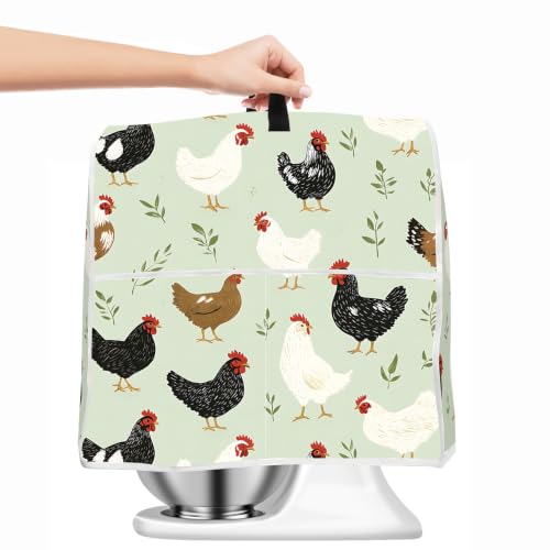 Image of Kitchen Dust Cover Compatible with 4.5 5 6 8 quart Stand Mixer, Kitchen Appliance Protective Covers with Top Handle and Pocket (Farm Chickens, For All 6-8 qt Mixer)