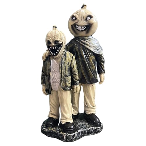 Demsyeq Figura de hombre calabaza en miniatura, esqueleto de terror de Halloween, figura de hombre de calabaza, esqueleto de terror de resina, figuras de hombre de calabaza para decoración de