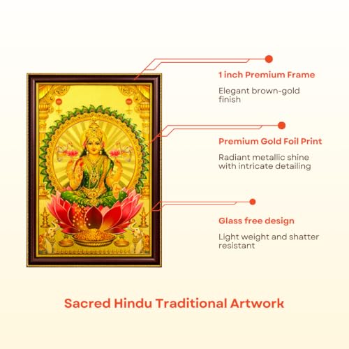 Image of Paramporul Gallery Lakshmi in Green Saree Prosperity Gold Foil Photo Frame for Pooja Room, Hindu God Wall Decor, Ready to Hang, 10x14 Inch