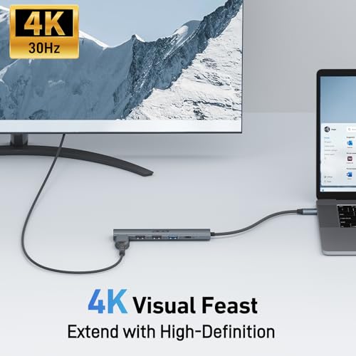 Acer Hub USB C, 5 in 1 Adattatore USB C a HDMI 4K con PD 100W, 3 USB A, Adattatore Multiporta typo C per laptop, PC, tablet, iPad Pro, iMac, iPad, iPhone 15/16 - Hub USB - Immagine 3