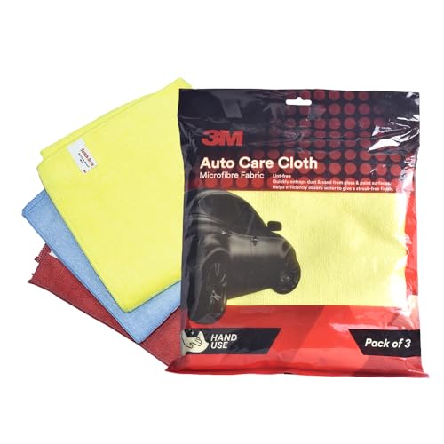 Image of 3M Car Care Microfiber Cloth (3 Pieces) | Non-Scratching Cloth for Exterior, Interior and Glass | Absorbent Microfiber Technology, 200 GSM, Multicolor IA260100036 Car Care Glass Cleaner (250 ml)