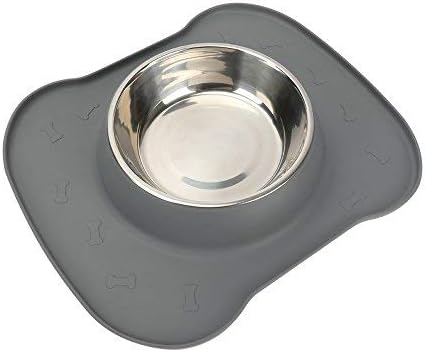 Dog Bowl-Pet Bowl Silicone Food Mat No Spill Non-Skid Cat Bowl Dog Food Water Bowl Basic Stainless Steel Bowl for Dog Cat Feeding(L, Grey)