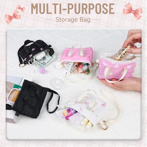 Playexen 2 Pack Coin Purse Keychain, Corduroy Mini Tote Bag Keychain with Wristlet & Buckle, Cute Makeup Pouch Bag Wallets Accessories for Handbag, Backpack (Beige+Pink)