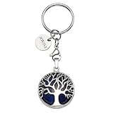JOVIVI Custom Keychain - Personalized Lapis Lazuli Tree of Life Keychain Healing Crystal Pendant Keyring for Best Friends Family