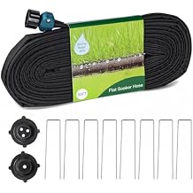 Hourleey Flat Soaker Hose 50 FT for Garden, 50 Linkable Consistent Drip Irrigation Hose, Leak-free Dual-layer Design Saving 80% Water Garden System Water Hose with Holes