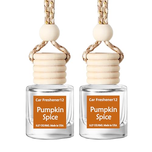 Image of Hanging Car Air Freshener, Long Lasting Essential Oil Diffuser, Non-Toxic Pumpkin Spice Scent, Cute Car Fresheners for Women, 2 Pack Made in USA