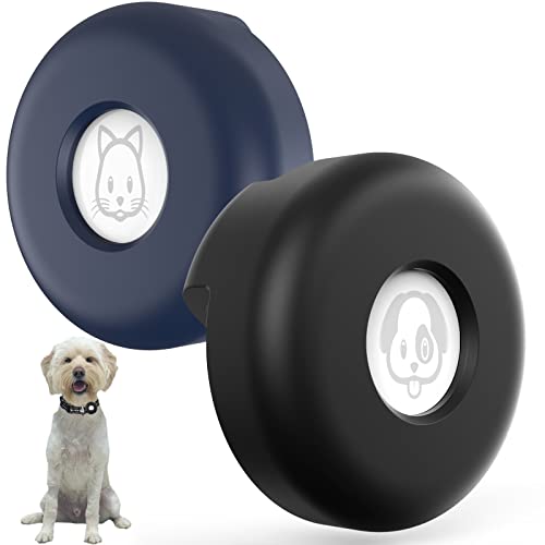 SUPMEGA Support AirTag pour Collier de Chien, [Glisser sur Le Collier] [Non Pendant] étui de Protection Compact en Silicone AirTag pour Collier de Chat, Compatible avec AirTag (2 pièces, Noir+Bleu) Cover