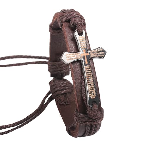 Leather Cross Bracelet for Men Women, Christian Gift for Confirmation, Baptism, Adjustable Slip-Knot Design