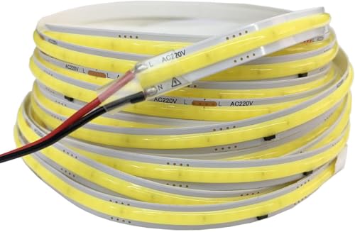 TOPXCDZ Striscia COB da 10 m AC 220 V, 296 leds/M, IP20, 3000 K, 4000 K, 6000 K, pilota costruita in decorazione domestica, flessibile, corda a LED (10 m, 6000 K, bianco freddo)