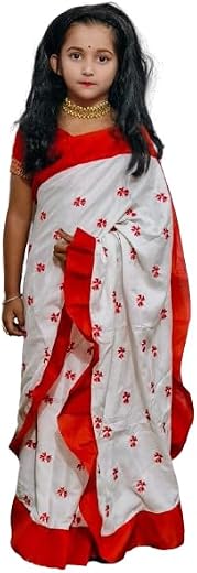 BALIKA TEXTILE Embroidery Work Rayon Shuli Full Baby Saree, Saree Leanth 3.35 Metre, Saree Width 0.53 Metre