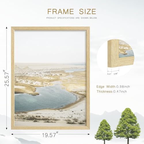 Image of 18x24 Picture Frame Set of 4, Natural Solid Wood Picture Frames, Display 18x24 Photos without Mat, Horizontal or Vertical Wall Mounting Poster Frame, Oak Wood Grain