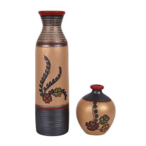 Image of Aakriti Art Creations Vase Earthen Simmer Gold Madhubani (Set of 2)