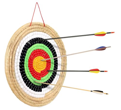 Zielscheibe aus Stroh 50cm 20 Zoll für Bogensport | Traditionelle Strohscheibe mit 5 Zielringen | Einlagig 2 5cm