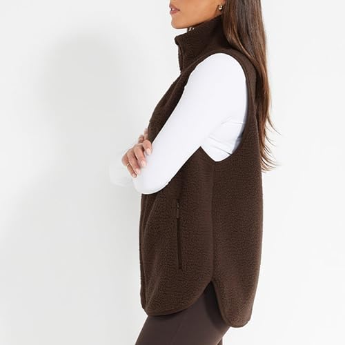 Songling Womens Fleece Vest Oversized Sleeveless High Neck Full Zip Jacket Warm Soft Sherpa Vests Outerwear with Pockets4