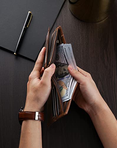 Swallowmall Mens Wallet Rfid Blocking Genuine Leather Bifold Wallets For Men, Id Window 16 Card Holders With Gift Box #TOP6