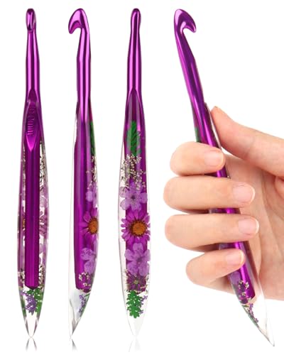 Coopay Crochet Hooks 10mm Crochet Hook Ergonomic See-Through Resin Handle with Flowers Inside Pretty & Pleasant Ideal for Crocheting Blankets Dolls Shawls Hats Scarves (N-10.0mm)