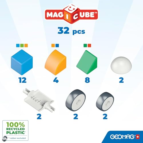 Image of Geomag Magicube Magnetic Blocks for Toddlers Ages 1-5 | Swiss-Made STEM Building Toy Sets | Multiple (MAGICUBE 32PCS)