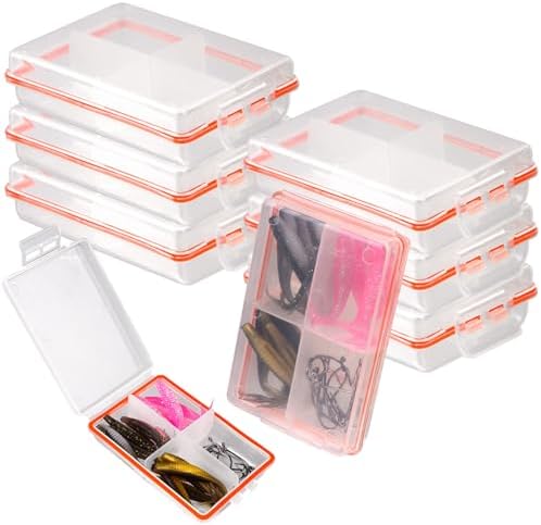 8 Pieces Mini Tackle Box Clear Fishing Tackle Box Waterproof Small Tackle Box Organizer Plastic Fish Tackle Storage Organizer Box with Dividers for Fishing Lure Storage (Orange)