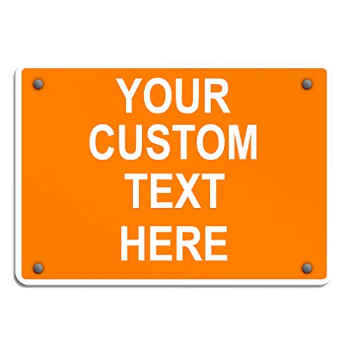 Aluminum Weatherproof Metallic Signal A number of Sizes Customized Personalised Textual content Right here Orange White Warning Horizontal Road Indicators 14x10Inches