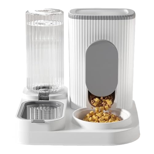 自動猫フィーダー オートペットフィーダー 大容量2400ml ペット用水食品ディスペンサー PPステンレス製 取り外し可能なボウル 子犬子猫用 猫の食事衛生管理 (グレー)