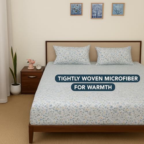Image of Cottington Lane King Size Printed Bedsheet - Garden Bloom Design | 102x108 Inches | Microfiber with 2 Pillow Covers - Breathable, Wrinkle-Free & Skin-Friendly