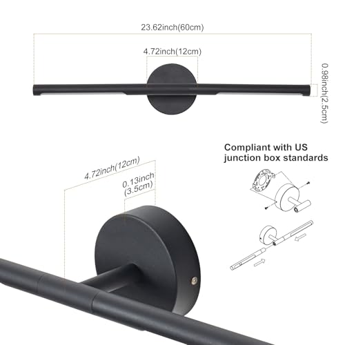 Image of Matte Black Bathroom Light Fixtures Over Mirror 24 Inch, 18W 360 Rotatable Dimmable 4000K Led Vanity Light Bar, Modern Bathroom Vanity Lights Above Mirror, Led Bathroom Lighting