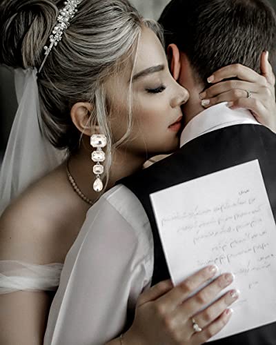 Vintage Rhinestone Drop Dangle Earrings Statement Crystal Dangling Earrings Rectangle Teardrop Chandelier Earrings for Women2