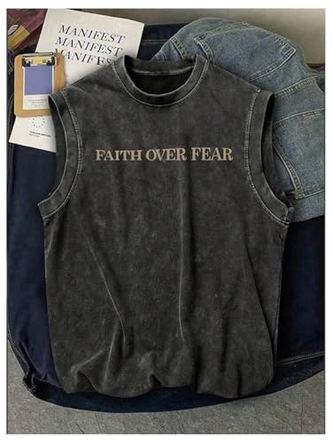 Verdusa Vintage T Shirts for Men Graphic Y2K Gym Shirts Letter Sleeveless Loose Washed Tank Tops2