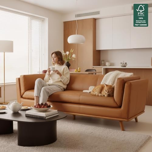 MCombo Napa Leather Couch, 88'' Leather Sofa, Full-Grain Leather Sofa for Living Room, Leather Office Couch, Solid Wood Accent, Vintage Italian Leather VE701 (Cognac Tan) - Thumbnail 4