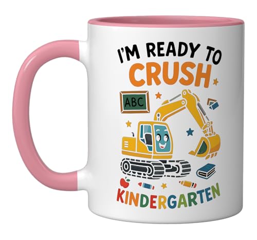 Taza de cerámica para jardín de infantes, 11 oz, rosa/blanco