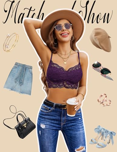 Image of Avidlove Lace Bralette for Women V Neck Cami Tank Y2k Camisoles Adjustable Spaghetti Strap Crop Top Non Padded