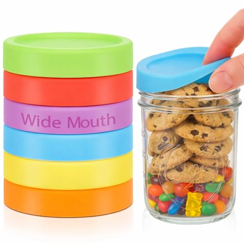 Teenyyou 6 Pcs Silicone Wide Mouth Lids Mason Jar Lids Thickened Leak Proof Lid for 86 mm All Wide Mouth Mason Jars, Reusable Large Canning Jar Caps Christmas Housewarming Gift (Classic)