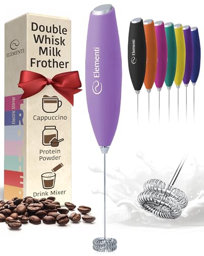 Image of Elementi Milk Frother Wand - Easy to Use Handheld Electric Stirrer for Powder Drinks, Durable & Powerful Coffee Whisk & Protein Powder Mixer Wand, Hand Frother, Coffee Stirrers Electric (Lavender)