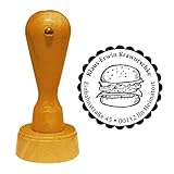 Stempel Adressstempel « BURGER » Durchmesser ca. Ø 40 mm - mit persönlicher Adresse, Motiv und Zierrand - Hamburger Fast Food Imbiss Imbissbude Kiosk Bistro
