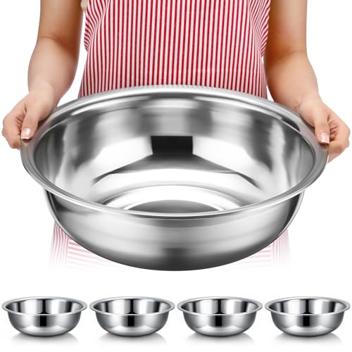 Nuogo 4 Pcs Stainless Steel Mixing Bowls Metal Mixing Bowls Extra Large Basin Salad Basin Deeper Edge Dishwasher Safe Mirror Finish for Home and Commercial, Silver (13 Inch 8 Qt)