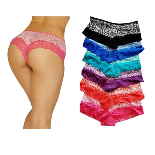 Oki Doki Sexy Printed Lace Trim Cotton Hipsters Boy Shorts Pack Of 6 Different Zebra Colors (Medium, All Sorted2) #TOP1