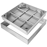Schachtabdeckung Edelstahl Eckig, schachtdeckel 300 x 300 mm mit Rahmen - Schutz vor Straßenschäden, Fliesenverlegung geeignet, Robust, Langlebig, Rostbeständig, EN 124 A15, Innen & Außenbereich