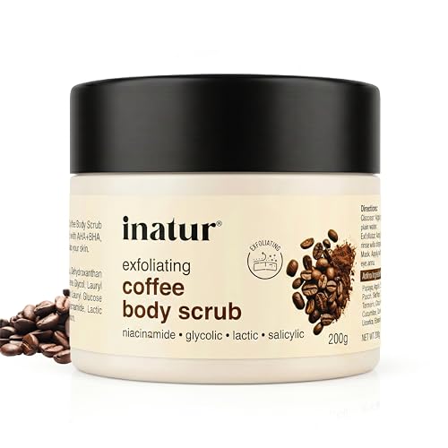 Image of inatur Coffee Body Scrub - Exfoliating, Brightening Tan Removal & Hydrating | With Niacinamide, Salicylic & Glycolic Acids | Cruelty-Free, Vegan & Sulfate-free Formula | 200g