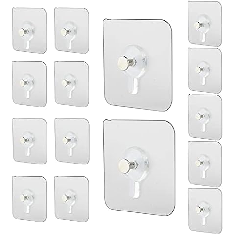 15Pcs Hooks Self Adhesive Nail Wall Hook, Kikuo Heavy Duty Hanging Wall Stickers, Punch-Free Sticky No Nails Hooks, Plastic No Damage Wall Hooks for Bathroom Kitchen Wall Picture Key Decorations Cover