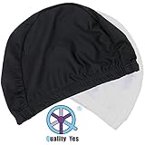 QY 2Pack Superior Polyester Cloth Fabric Bathing Cap Swimming Caps Swimming Hats for Water Sports, Black and White