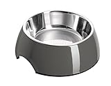 HUNTER Melamin-Napf, Futternapf, Trinknapf für Hunde und Katzen, herausnehmbarer Edelstahlnapf, 350 ml, grau