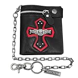 crazy hunter Gothic Red Cross Wallet Wing Skull Steampunk Purse with Chain Men