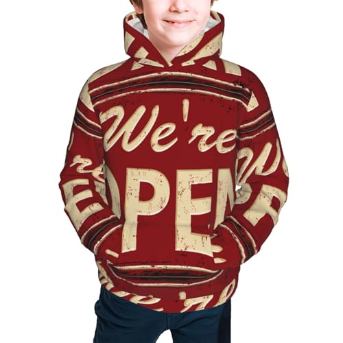 We Open Red Retro Kid Hoodies Boys Sweatshirts Girls Pullover with Pocket3