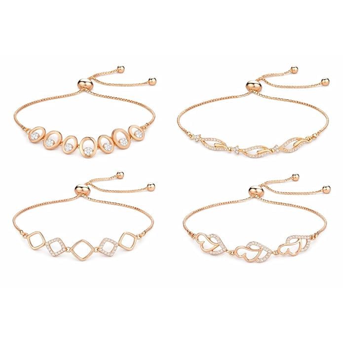 Image of Nilu's Collection Rose Gold Plated American Diamond Crystal Contemporary Bracelet Jewellery with Adjustable Pull-Chain Bracelet for Women & Girls
